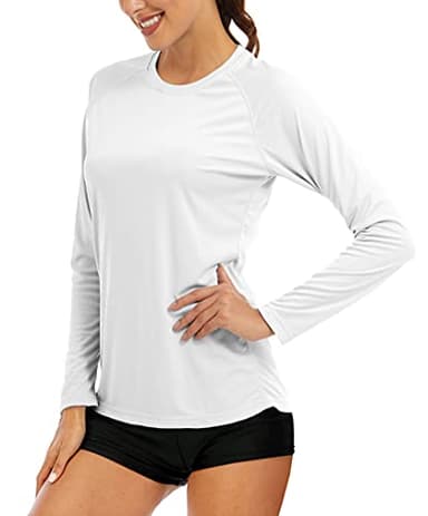 MAGCOMSEN Women's Long Sleeve Rash Guard Shirt - UV Protection, Hiking, Running, Fishing - White - Image 1