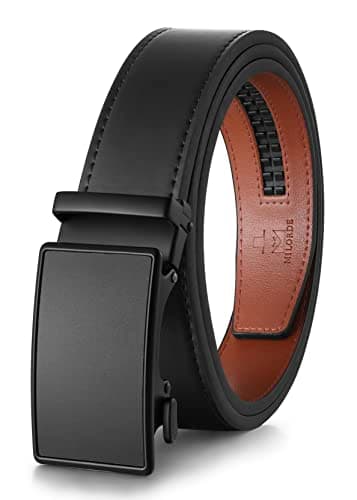 MILORDE Men's Genuine Leather Ratchet Belt (Essential Matte - Basic Black, 32" to 38" M807,115) - Image 1