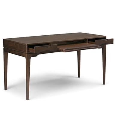 SIMPLIHOME Harper Desk - 60-Inch Wide Solid Hardwood Writing Desk in Walnut Brown, Mid-Century Modern Home Office Computer Table for Workspace or Study with 2 Drawers and Flip-Down Keyboard Tray - Image 5