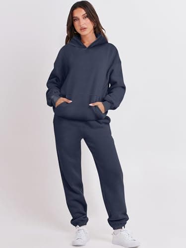 ANRABESS Womens 2 Piece Outfits Lounge Hoodie Oversized Sweatshirt Jogger Sweatpants Y2K Tracksuit Sweatsuit Set Fall Clothes Navy Blue X-Small - Image 2