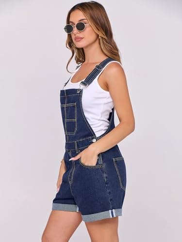 ANRABESS Overalls for Women Denim Shorts Overalls 2025 Summer Casual Loose Fit Adjustable Rompers Jean jumpsuit Bib Shortalls Washed Nightfall Blue X-Small - Image 5