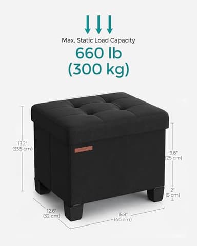 SONGMICS Storage Ottoman, Small Ottoman Foot Rest with Legs, 12.6 x 15.8 x 13.2 Inches Foot Stool, Load up to 660 lb, for Living Room, Bedroom, Dorm, Ink Black ULSF012B01 - Image 3