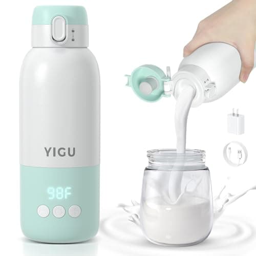 YIGU Portable Bottle Warmer 13500mAh Battery, 80W Fast Heating of Breast Milk and Formula, 12 oz Large Capacity, with 18W Fast Charging Adapter, Precise Temperature Control, Leak-Proof - Image 1