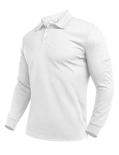 Deyeek Men's Long Sleeve Golf Shirts Breathable Casual Collared Polo Lightweight Quick Dry Tactical Outdoor Shirts White - Image 1
