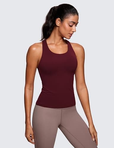 CRZ YOGA Butterluxe Workout Tank Tops for Women Built in Bras Padded - Racerback Athletic Spandex Yoga Camisole Red Merlot Large - Image 2