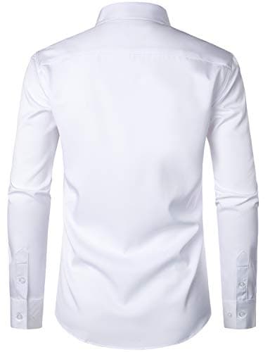 ZEROYAA Men's Urban Stylish Casual Business Slim Fit Long Sleeve Button Up Dress Shirt with Pocket ZLCL29 White Medium - Image 3