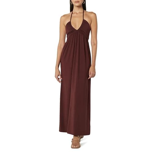 The Drop Women's Kapri Gathered Halter Dress, Rum Brown, M - Image 1