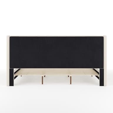 Martha Stewart Kay Low Profile Platform Bed with Wingback Headboard, Channel Stitched Faux Linen Upholstery, No Box Spring Needed, King, Beige - Image 7