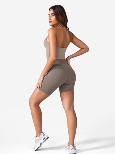 YEOREO Women's Halter Crop Top V Neck Workout Going Out Tank Top Hazel Padded Sleeveless Backless Trendy Summer Camisole - Image 4