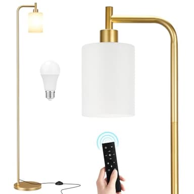 Ziisee Floor Lamps for Living Room - Industrial Standing Lamp with Remote Control Glass Shade, Modern Gold Floor Lamp with LED Bulbs, Tall Lamp for Bedroom Office - Gold - Image 1