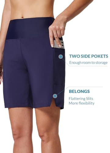 baleaf Womens Board Shorts Long 7" High Waisted Quick Dry Swim Knee Length Beach Shorts for Women Swimsuits Bottoms Dark Blue L - Image 4