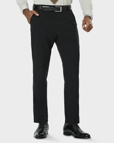 SNOWTEN Mens Pro Dress Pants Classic Fit Stretch Work Dress Pants 30" Quick Dry Lightweight Casual Comfy Pants with Pockets Black 33w × 30L - Image 2