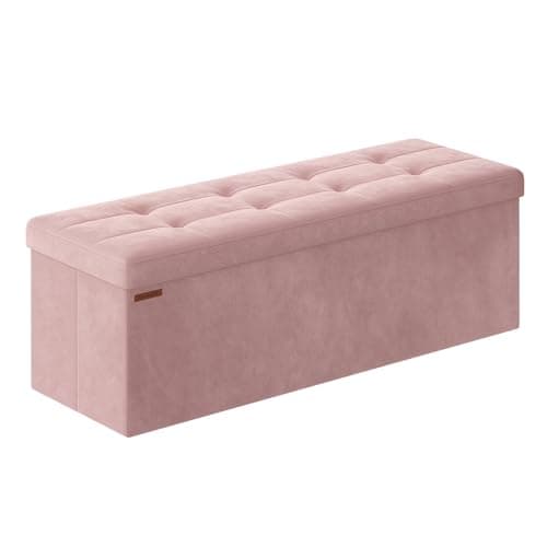 SONGMICS Mazie Collection - Storage Ottoman Bench, Foldable Foot Rest, 15 x 43 x 15 Inches, End of Bed Bench, Storage Chest, Load 660 lb, Living Room, Bedroom, Entryway, Jelly Pink ULSF277R01 - Image 1