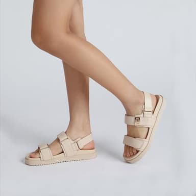 Rihero Women's Flat Sandals Comfort Adjustable Double Strap Slip on Leather Footbed Nude Sandals with Back Strap Size 9.5 - Image 6