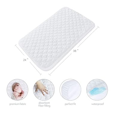 Mini Crib Mattress Protector Cover 38" x 24", 2 Pack Waterproof Mini Crib Mattress Pad Sheets for Babyletto, Dream On Me, Delta, Quilted Cotton Terry Surface - Image 3