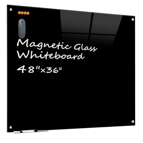 KIZZBY Black Glass Dry Erase Board - Magnetic Blackboard for Wall, 48"x36" Large Frameless Black Whiteboard for Office, Home & School - Image 1