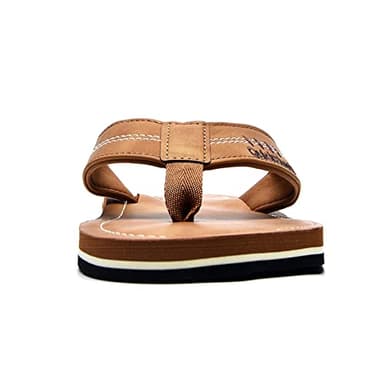 Quickshark Mens Flip Flops Leather Sandals Lightweight Beach Slippers Arch Support AKhaki Size 12 - Image 6