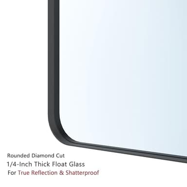 VocalStar Black Metal Framed Bathroom Mirror for Wall, 48 x 36 Inch Large Rounded Rectangle Matte Black Bathroom Vanity Mirror Farmhouse, 1/4-inch Shatterproof Glass | Ultra-Flush Hanging - Image 3