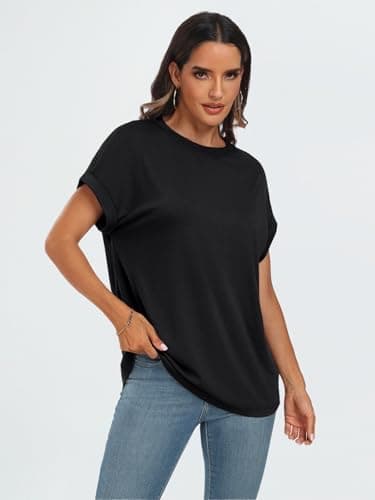 AUTOMET Women's Oversized Short Sleeve T-Shirt, Casual Drop Shoulder Top with Roll-Up Cuff Sleeves for Summer - Image 4