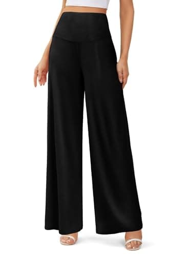 JZC Women's Palazzo Lounge Pants Stretchy Wide Leg Casual Trousers Comfy High Waist Flowy Pants Black Large - Image 5