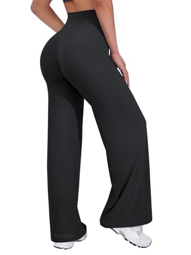 VOYJOY Straight Leggings Bottoms Wide Leg Pants for Women 29"/ 31.5"/33" High Waist Stretch Casual Sweatpants Black - Image 1