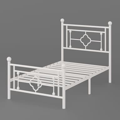SHA CERLIN 14 Inches Twin Size Metal Platform Bed Frame/Vintage Iron-Art Headboard and Footboard/Mattress Foundation for Storage/No Box Spring Needed/Noise-Free/Easy Assembly/White - Image 8
