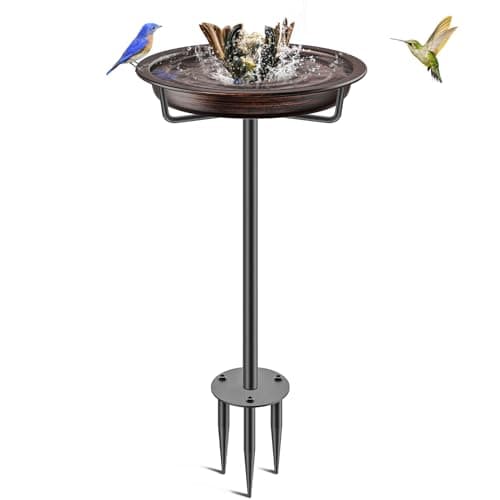 VeyFolzin.st Bird Baths for Outdoors, Detachable Birdbaths for The Garden Clearance, Heavy Duty Freestanding Bird Baths, Bird Bath Bowl Spa & Birdfeeder with Metal Stake Stand (Retro Brown) - Image 1
