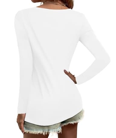 Elesomo Women's Long Sleeve Tshirts V Neck Casual Tops Cotton Tee Shirt, White XXL - Image 5