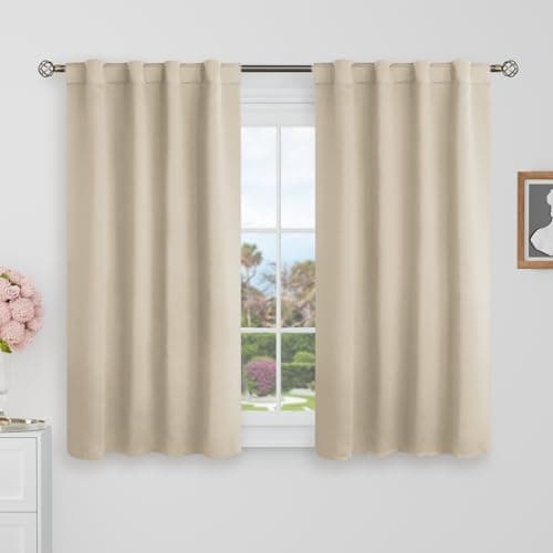 BGment Blackout Curtains 40 Inch Length for Cafe - 38 x 40 Inch Short Window Curtains Rod Pocket and Back Tab Thermal Insulated Room Darkening Curtains for Kitchen Bathroom, 2 Panels, Champagne - Image 1