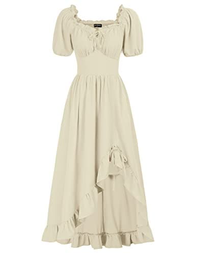 Cottagecore Off The Shoulder Medieval Renaissance Fairy Dress - Beige S - Image 1