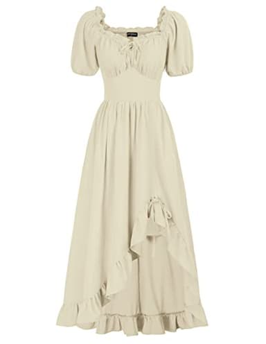 Cottagecore Off The Shoulder Medieval Renaissance Fairy Dress - Beige S - Image 1