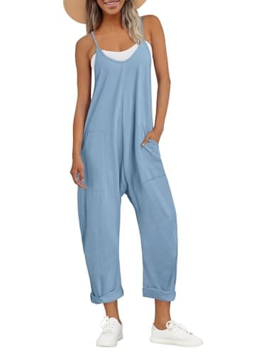 AUTOMET Jumpsuits for Women Casual Summer Outfits Rompers Comfy Beach Vacation Trendy Overalls Jumpers Fashion Clothes 2025 LightBlue L - Image 1