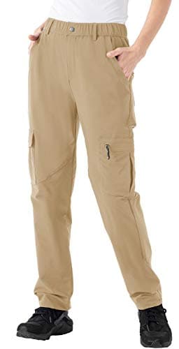 Rdruko Women's Waterproof Hiking Pants Quick Dry Stretch Lightweight Outdoor UPF 50+ Fishing Travel Camping Pants Khaki Large - Image 1