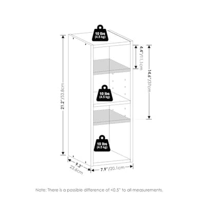 Furinno Fulda Book Shelf, 2-Tier Modern Narrow Bookshelf, 8-in Width Bookcase, 9.3" x 7.9" x 21.2", for Living Room, Bedroom, Home Office, White - Image 3