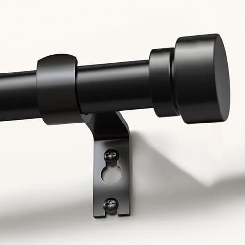 Lootkell Modern Black Curtain Rods for Windows 48 to 84 Inches Adjustable Length Heavy Duty 1" Diameter Window Curtain Rod with Decorative Finials for Outdoor Farmhouse Bedroom Kitchen Living Room - Image 1