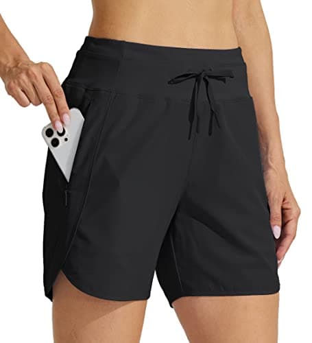 Willit Women's Athletic Running Shorts 5" Quick Dry Workout Hiking High Waisted Active Gym Exercise Zipper Pocket Black 3XL - Image 1