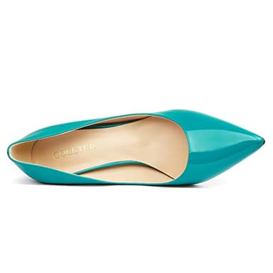 COLETER Women's 4 Inch Pumps Pointy Toe Wedding Dress Shoes Slip on Stiletto Pumps Patent Teal 8US - Image 4