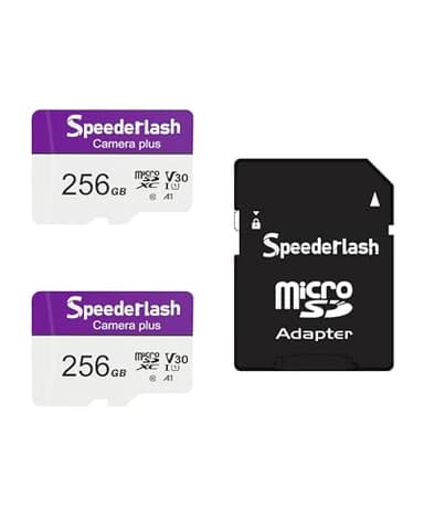 Micro SDXC Memory Card 256GB 2 Pack, Speederlash Camera Plus TF Card with Adapter, Up to 100MB/s Read Speed, 4K UHD&5K Video Support, U1 V30 A1 Rated, Waterproof, for Security Camera, Dashcam, Drones - Image 1
