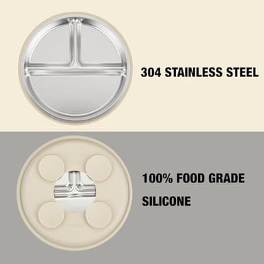 PandaEar 3 Pack Stainless Steel Baby Suction Plates, Divided Toddler Plate for Baby Led Weaning Supplies, Non-Slip Toddler Baby Feeding Set Dishwasher Safe (Blue/Green/Brown) - Image 3