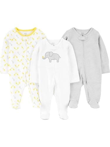 Simple Joys by Carter's Baby 3-pack Sleep and Play, elephant, stripe, giraffe, 3-6 Months - Image 1