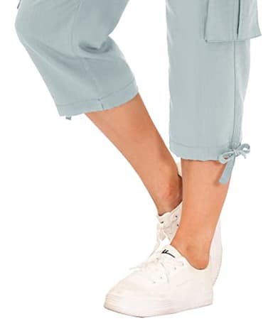 MoFiz Womens Capris with Pockets Loose Fit Casual Capri Pants Dressy Lightweight Ladies Baggy Cargo Pants for Hiking Light Gray 2XL - Image 5