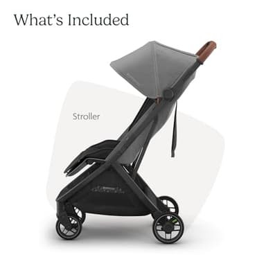 UPPAbaby Minu V3 Travel Stroller | Lightweight + Compact Design | One-Hand Fold + Unfold | from Birth + Overhead Compatible | Greyson (Charcoal Mélange/Carbon Frame/Saddle Leather) - Image 2