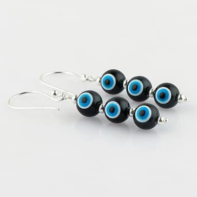 CRYSTALINES Black Evil Eye Crystal Earrings, Triple Ball Beads, Beaded Dangling Earrings, Handmade, Healing Crystals, Silver Plated, Gemstone Jewelry, Protection,Gifts for Women - Image 4