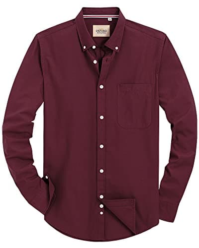 Alimens & Gentle Mens Solid Oxford Shirt Long Sleeve Dress Shirt Work Casual Button Down Shirts with Pocket Wine Red - Image 1