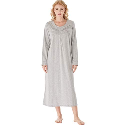 Keyocean Nightgown for Women, 100% Cotton Soft Lightweight Ladies Sleeping Gown, Light Grey, Large - Image 1