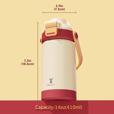 Meoky Insulated Water Bottle for Kids: 14 oz Kids Water Bottle with Straw and Spout Lid - 100% Leakproof Stainless Steel Water Bottle BPA-Free for Travel Home - Toddlers Girls Boys, Ivory - Image 5
