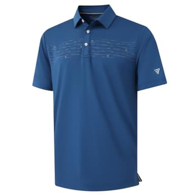 M MAELREG Polo Shirts for Men Short Sleeve Dry Fit Casual Performance Moisture Wicking Chest Print Mens Golf Shirt Blue - Image 1