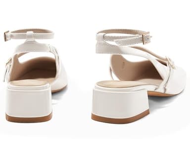 Coutgo Womens Mary Jane Chunky Low Heels Closed Square Toe Ankle Strap Pumps Wedding Party Dress Shoes, White, Size 9 - Image 7