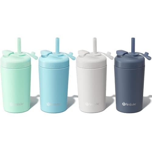 Fimibuke Kids & Toddler Cups, 10 OZ Spill Proof Straw Cups for Toddlers, 4 Pack Leak-Proof Kid Insulated Tumbler with Screw-On Lid & Silicone Straw with Stopper, Stainless Steel Sippy Cup for Girl Boy - Image 1