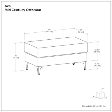 SIMPLIHOME Ava Ottoman in 100% Recycled Polyester Tightly Woven Performance Fabric, Cream, 36-inch Wide, Mid-Century Modern Style Multipurpose Table or Footrest Ottoman, Assembled,for Living Room - Image 16